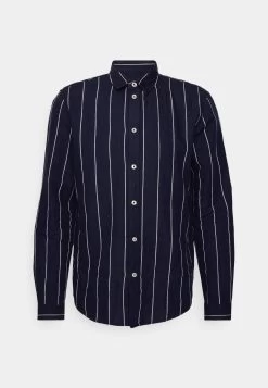 Pier One Linen Mix Stripe - Shirt - Dark Blue -Clothing Promotion Shop 3d79b1d40258406cbf02f1c2d4668403