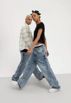 YOURTURN Baggy Jeans Unisex - Relaxed Fit Jeans - Dark Blue Denim -Clothing Promotion Shop 47039cf62e0e4223bb19b517ea683054