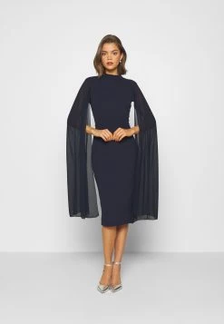 Clothing Promotion Shop 7 Wal G Cape Sleeve Dress - Cocktail Dress / Party Dress - Navy Blue