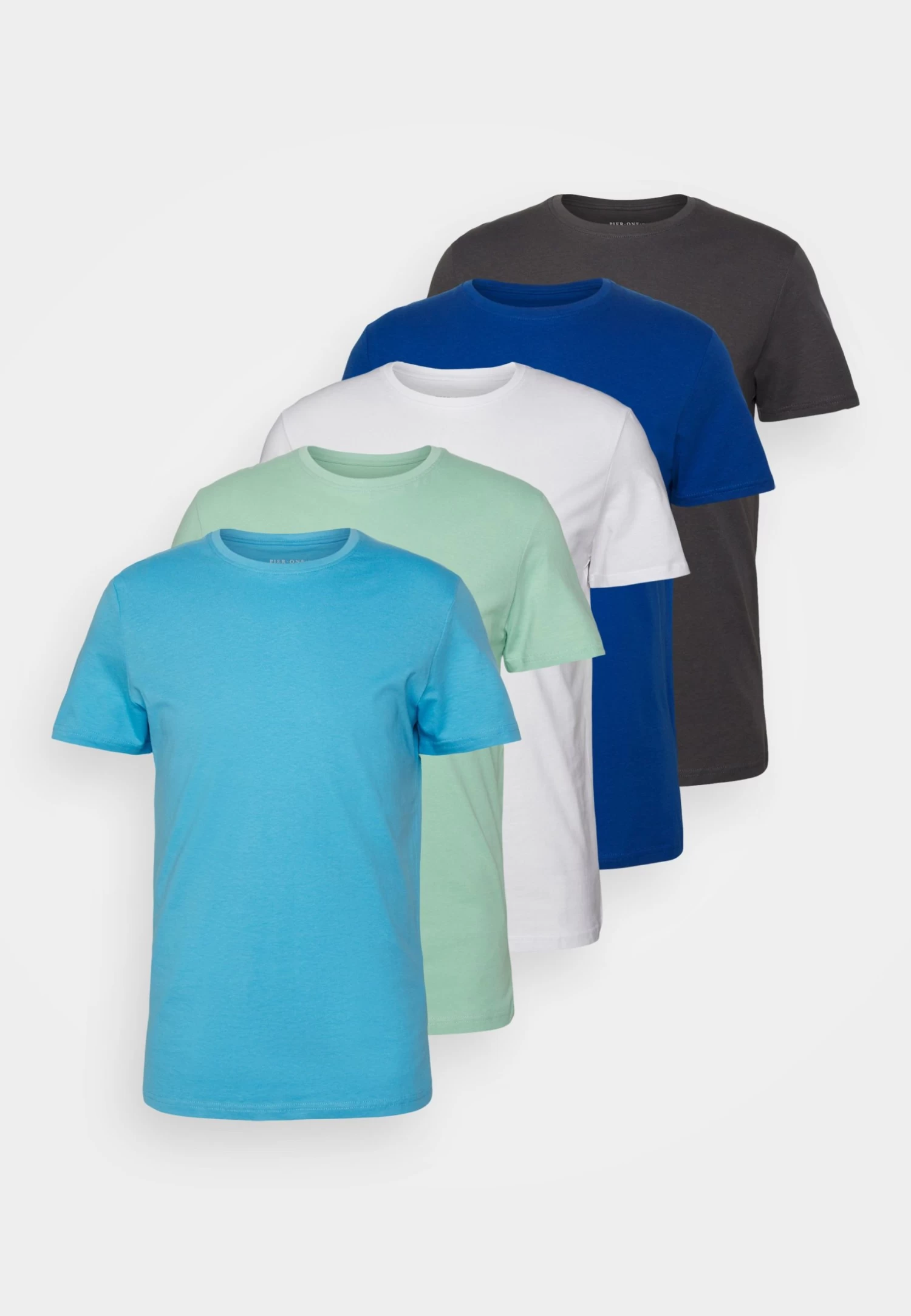 Pier One 5 Pack - Basic T-Shirt - Blue/Dark Blue/Light Green 3 Pier One 5 Pack - Basic T-Shirt - Blue/Dark Blue/Light Green