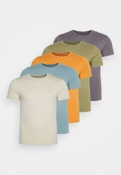 Pier One 5 Pack - Basic T-Shirt - Orange/Dark Blue/Green